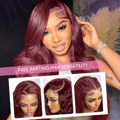 DGVATF Burgundy wig 30-inch side view showcases length and natural fall.