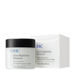 DHC Extra Nighttime Moisture jar closeup showing creamy texture for deep hydration.