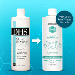 DHS Clear Champú, envase sin fragancia para piel sensible.