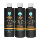 DHS coal tar shampoo bottle with pour demonstrates easy scalp care.