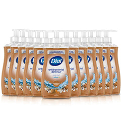 Dial Antibacterial Defense bottle-pour shows easy dispensing for busy sinks.