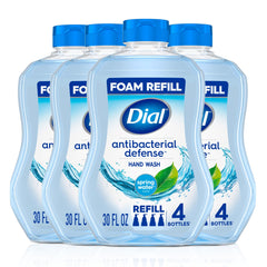Dial Antibacterial Defense foaming hand soap bottle with Spring Water scent for daily cleansing.