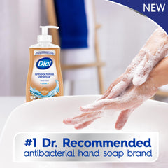 Dial Antibacterial Defense hand-soap-closeup highlights aloe moisturizers for soft skin.
