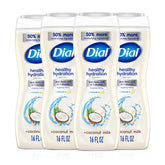 Dial Healthy Hydration coconut milk bottle front, moisturizing cleanser for refreshed skin.