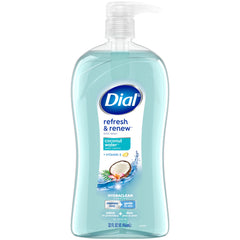Dial Refresh and Renew Coconut Water bottle front showing a crisp, refreshing cleanse for daily skin care