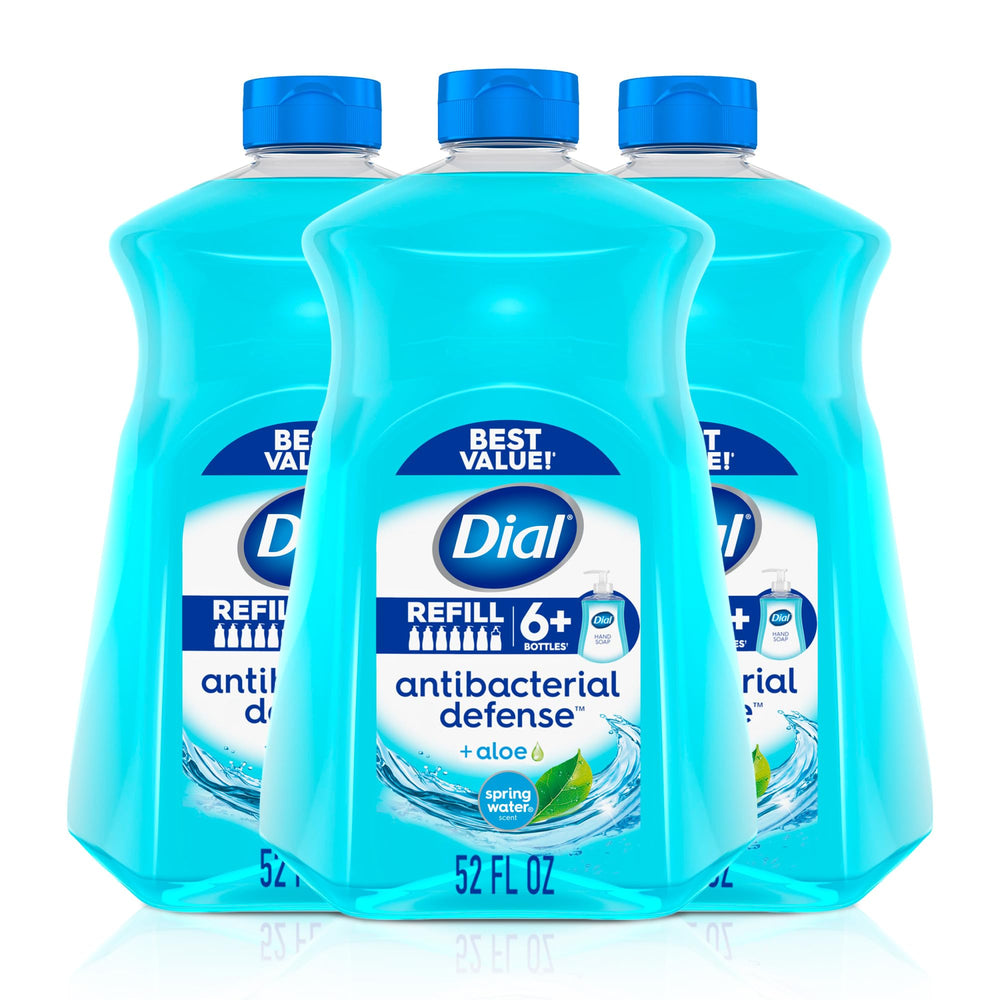 Dial Defensa Antibacteriana Jabón de manos con aloe; espuma suave para uso diario.