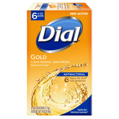 Dial Gold antibacterial soap: six wrapped bars for easy daily cleansing.