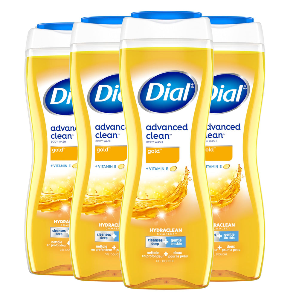 Dial Gold limpieza avanzada en la botella para una ducha refrescante.