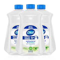 Dial Jabon líquido antibacteriano Defense con Aloe en botella 52 oz para manos limpias.