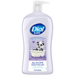Dial Kids dos en uno, botella lavanda: limpieza suave para cuerpo y cabello.