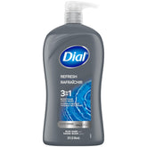 Dial Men 3 en 1, botella frontal, limpieza diaria sin residuo y aroma fresco.