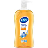 Dial Pamper & Indulge Marula Oil bottle with fruity-floral scent for gentle cleansing.