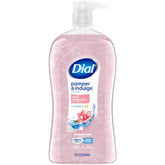 Dial Pamper & Indulge Silk & Magnolia, botella frontal con aroma suave para ducha relajante.
