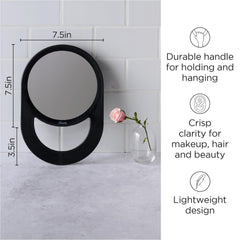 Diane hand mirror close-up clarity highlights details for precise brow shaping and makeup application.