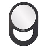 Diane hand mirror with black frame provides a full-view reflection for makeup and styling.