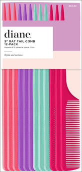 Diane rat tail comb multi-color 12-pack for precise parting and salon styling