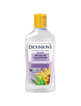 Dickinson's Micellar Witch Hazel bottle close-up shows gentle makeup removal.