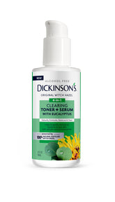 Dickinson's Witch Hazel Clearing Toner + Serum bottle ready for daily detox and toning