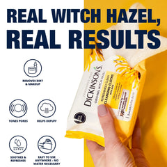 Dickinson's Witch Hazel cloths with aloe deliver soothing makeup removal.