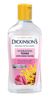 Dickinson's Witch Hazel Toner Rosewater bottle on vanity for refreshing hydration