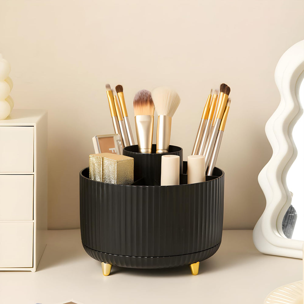 Diesisa makeup brush holder with 360-degree rotation for easy access.