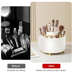 Diesisa white vanity organizer in action showing smooth 360° rotation.