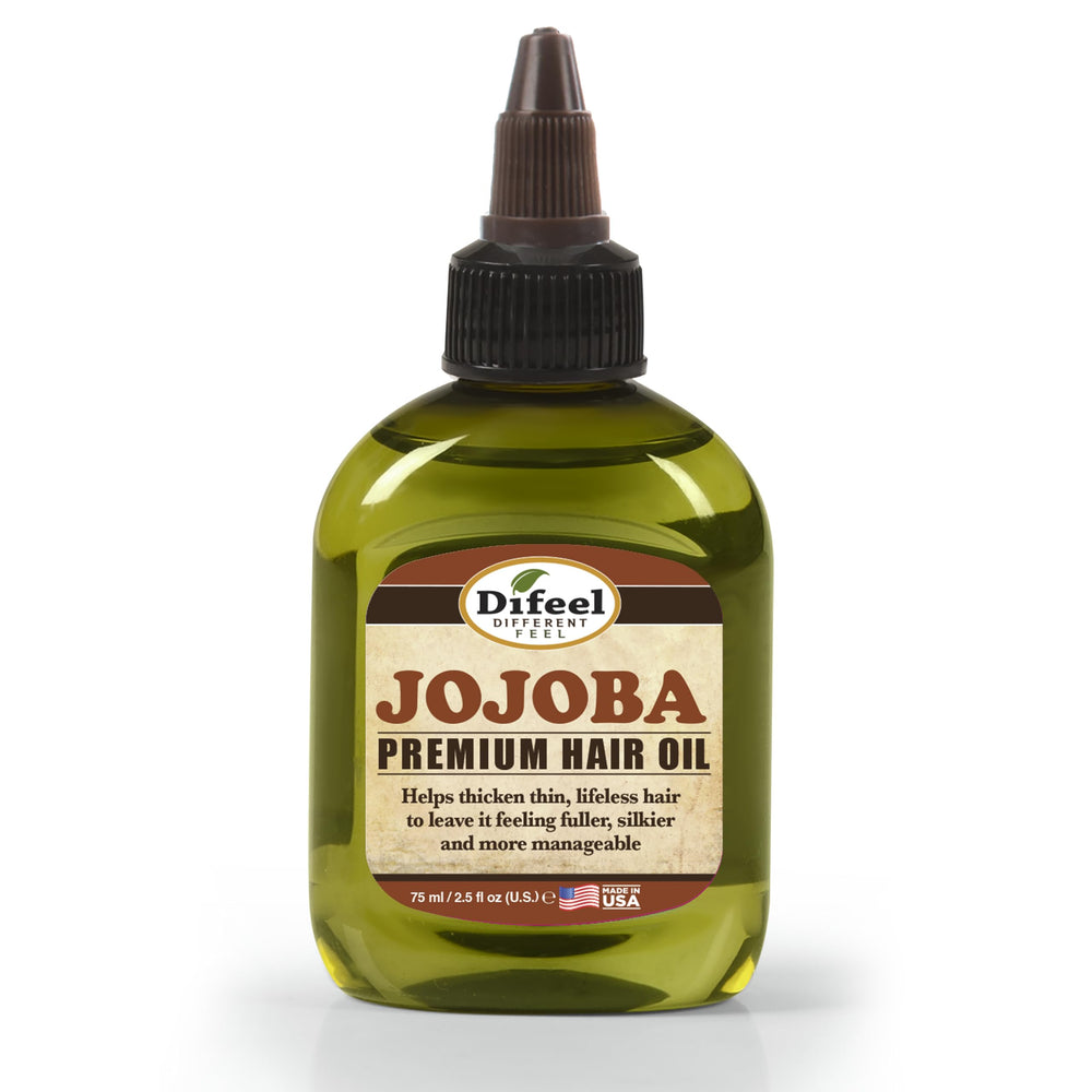 Difeel Jojoba Oil bottle offering premium scalp and hair nourishment.