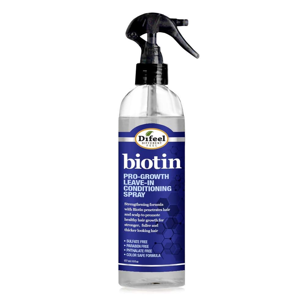 Difeel Pro-Growth Biotin Leave-In Spray Bottle ready for use demonstrates packaging