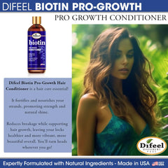 Difeel Pro-Growth Biotin Shampoo packaging highlights paraben-free, color-safe care.