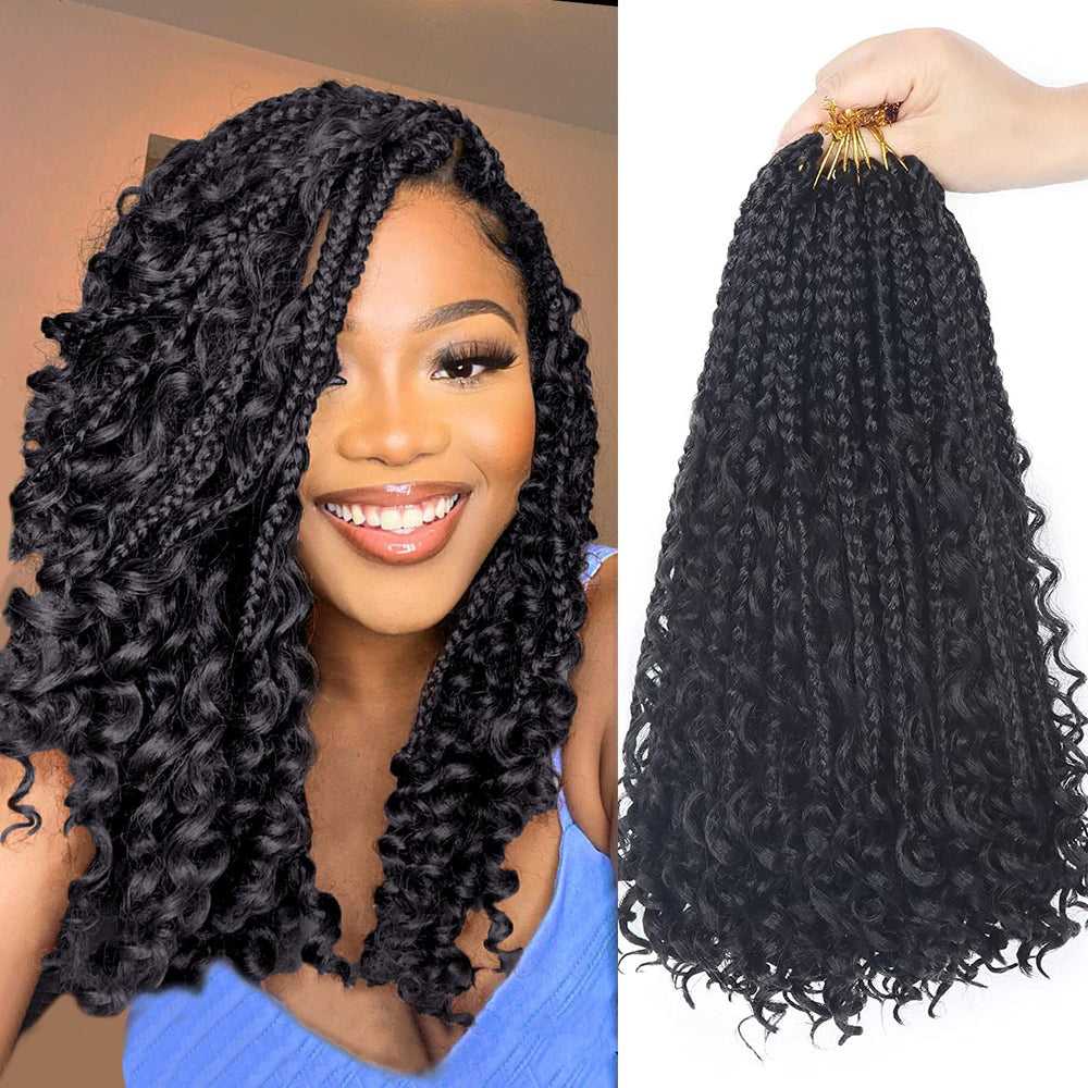 Diha Goddess Bohemian Box Braids 14 Inch curly ends closeup for protective styling.