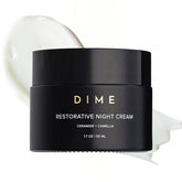 DIME Restorative Night Cream bottle close-up showing hydrating overnight skin support.