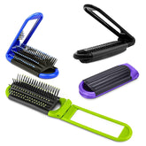 DIMROM blue folding travel hair brush with mirror for quick touch-ups on the go