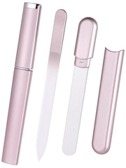 Diodiva glass nail file in rose gold case for gentle shaping of natural nails