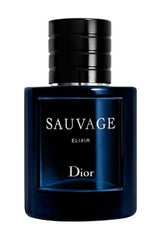 Dior Sauvage Elixir cap close-up, highlighting tactile finish and luxury branding.