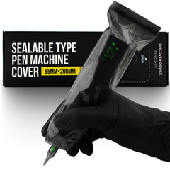Discover Device sealable tattoo wrap covering a rotary machine for clean sessions.