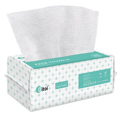 Ditoi disposable face towels in package showcasing soft, thick texture for everyday cleansing.