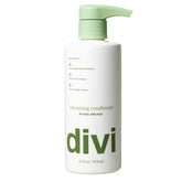 Divi Volumizing Conditioner bottle closeup showing lightweight hydration for fine hair.