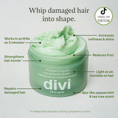 Divi Whipped Repair Mask jar closeup showing creamy texture for conditioning.