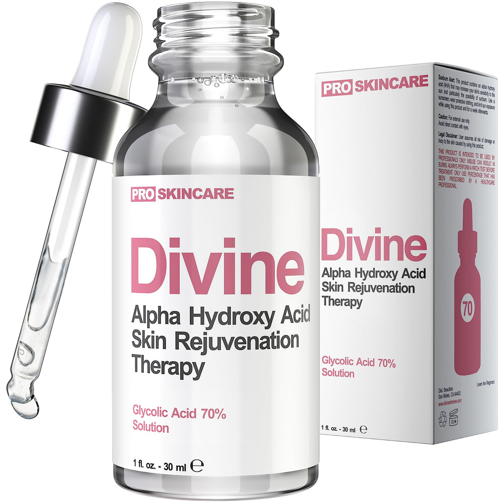 Divine Derriere glycolic peel 70 bottle for at-home professional exfoliation.