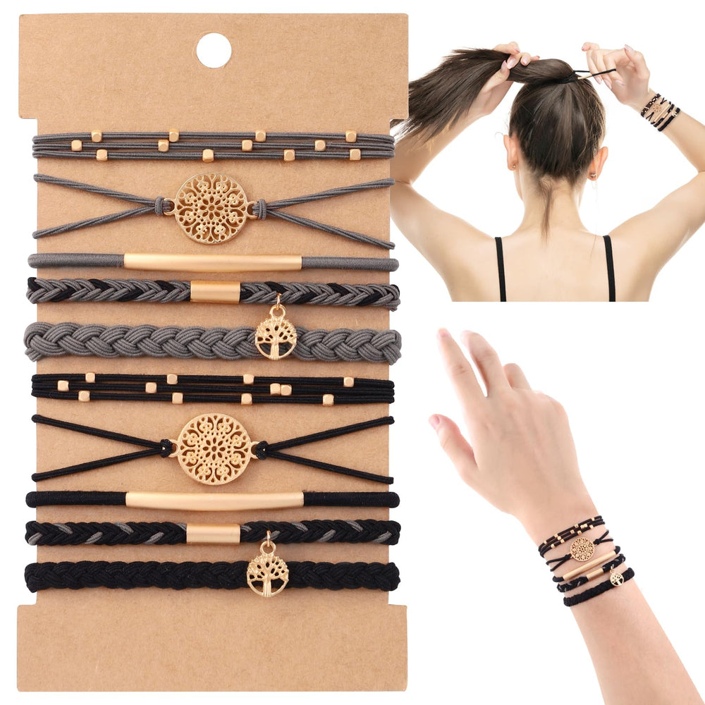 DIYDEC 10-piece hair ties bracelet set with five styles for all hair types.