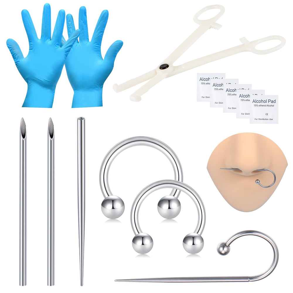 DJCIW ear nose septum piercing kit with stainless steel tools for safe piercing