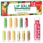 DMSKY 12-flavor lip balm pack with vitamin E and coconut oil for daily moisture.