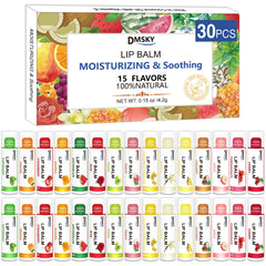 Bálsamo labial Dmsky, estuche de 30 unidades con 15 sabores para uso diario