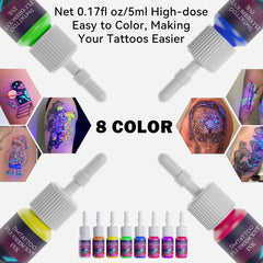 DMTATTOO pink fluorescent ink bottle for luminous blacklight designs.