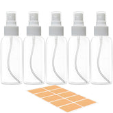 DNSEN 5-pack travel spray bottles showing 3.4 oz capacity for carry-on liquids