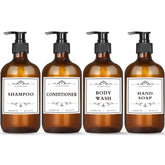 DNSEN amber dispenser bottle with pump, 16oz, ideal for shampoo or conditioner.
