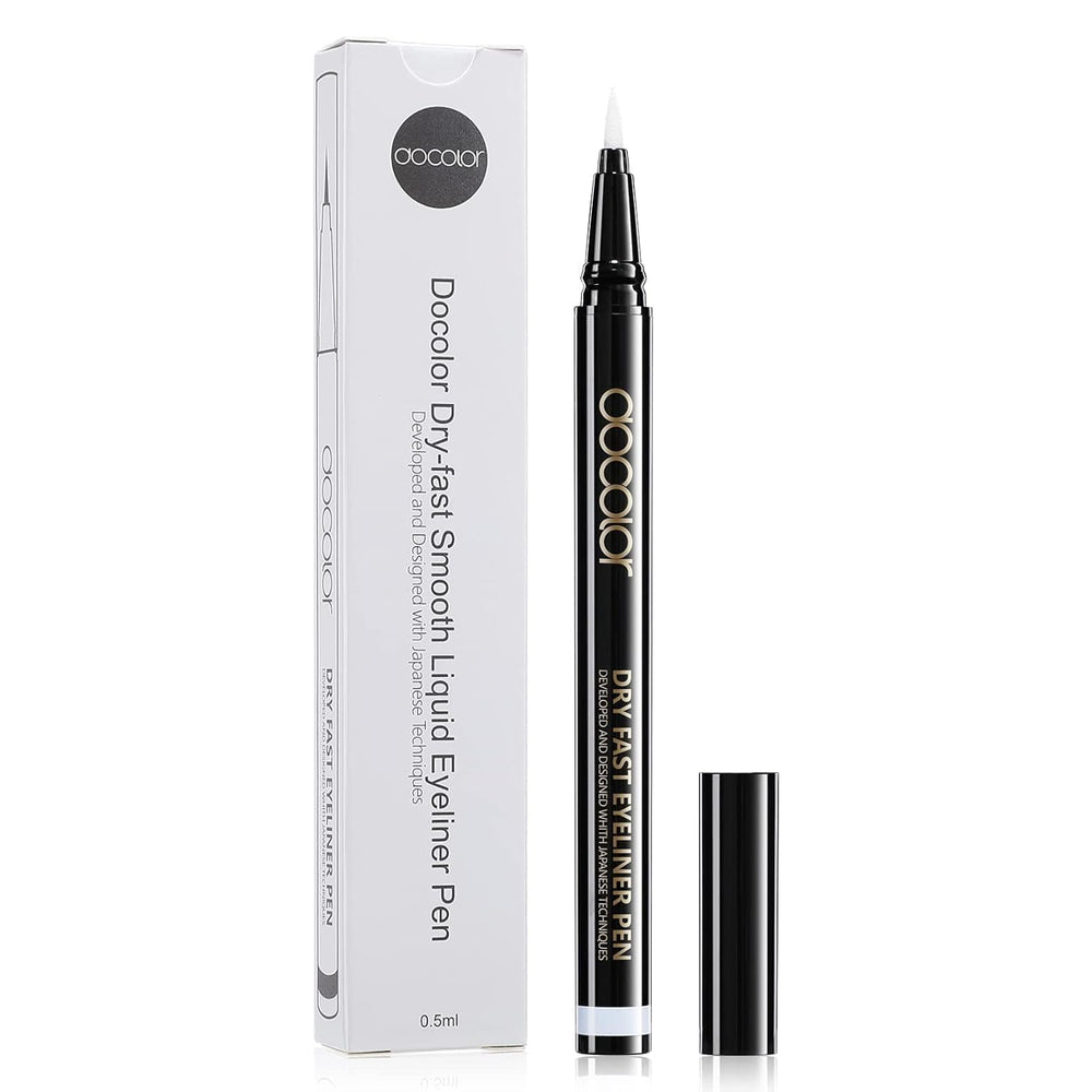 Docolor waterproof eyeliner pen with ultra-fine tip for precise white lines.
