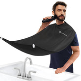 DOEPSILON Beard Bib setup image demonstrates easy, mess-free grooming on a mirror.