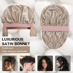 Doitory double-layer satin bonnet with inner and outer layers for durability.
