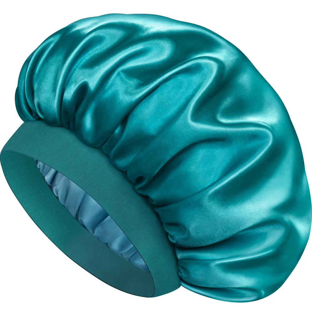Doitory gorro satinado para dormir con doble capa en azul zircon protege el cabello durante la noche